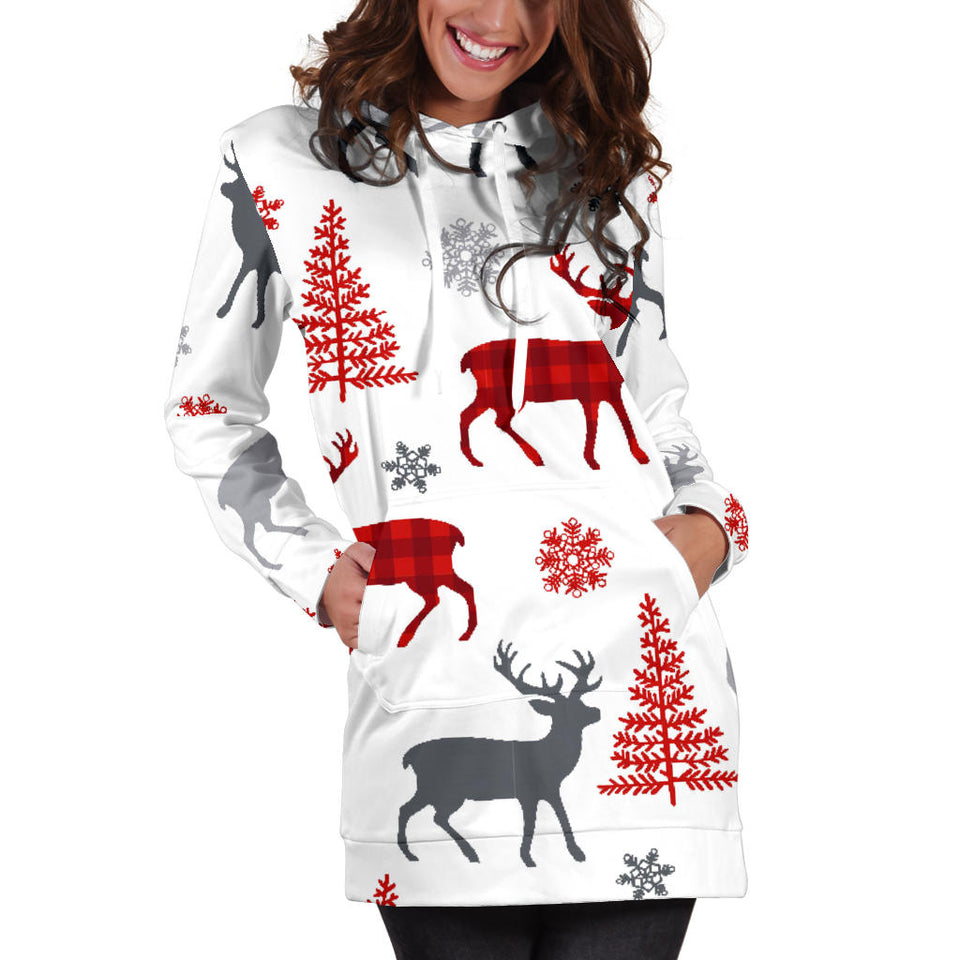 Deer Tree Snowflakes Chrismas Pattern Women'S Hoodie Dress