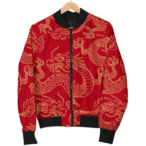 Gold Dragons Red Background Women'S Bomber Jacket