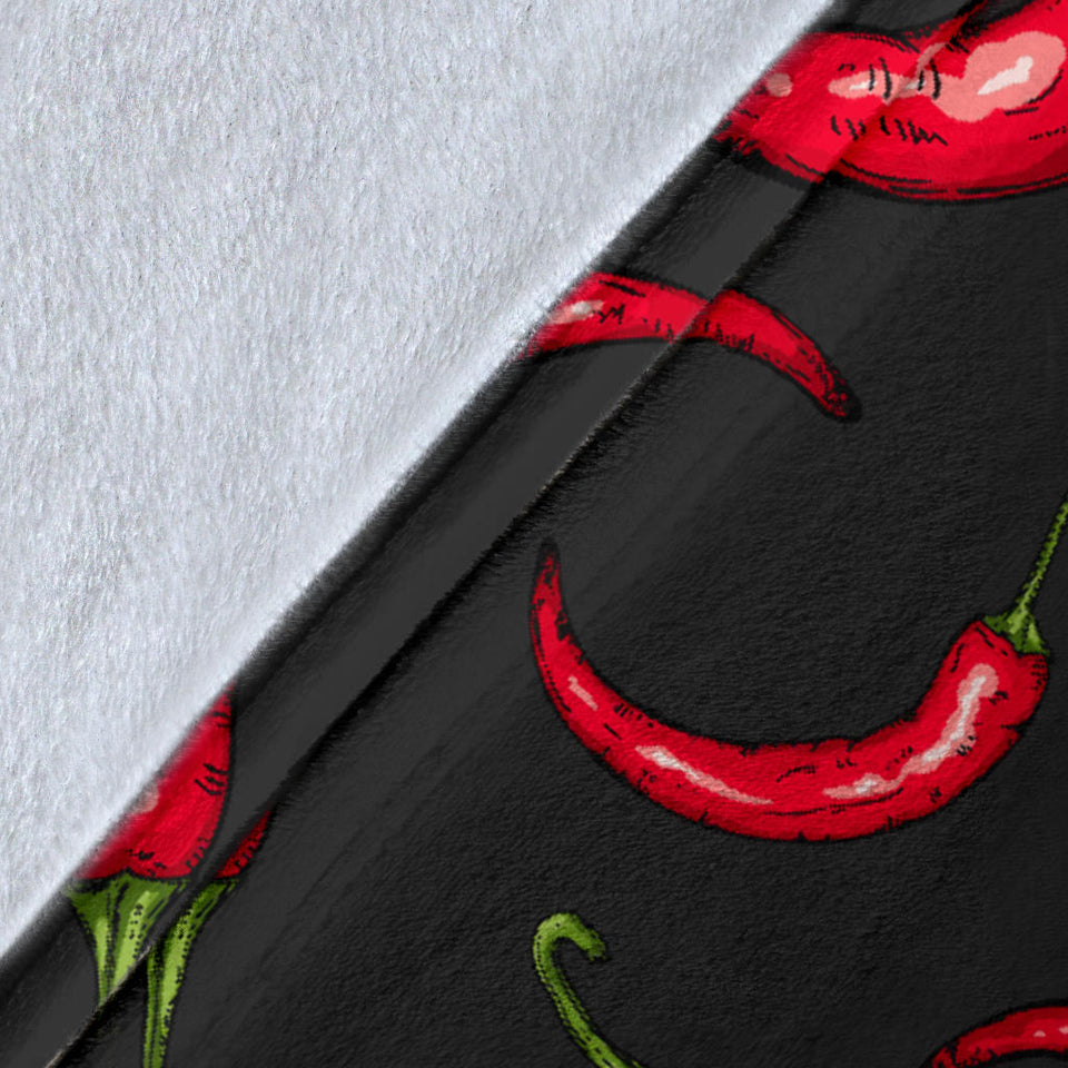 Chili Peppers Pattern Black Background Premium Blanket