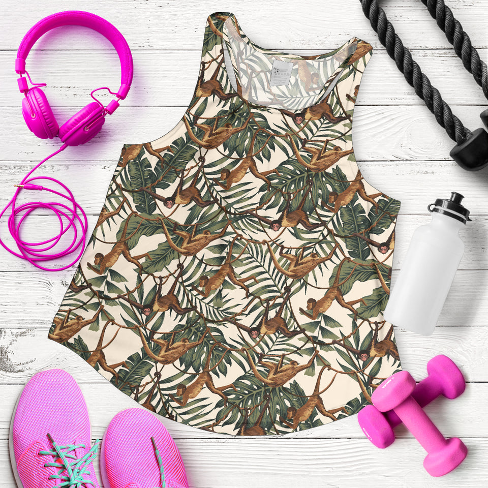 Monkey tropical leaves background Women Racerback Tank Top