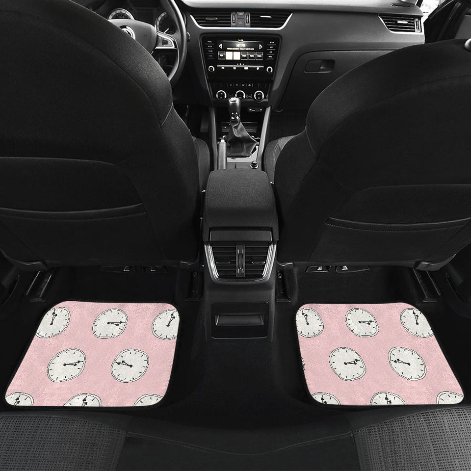 Clock Pattern Pink Blackground Front And Back Car Mats