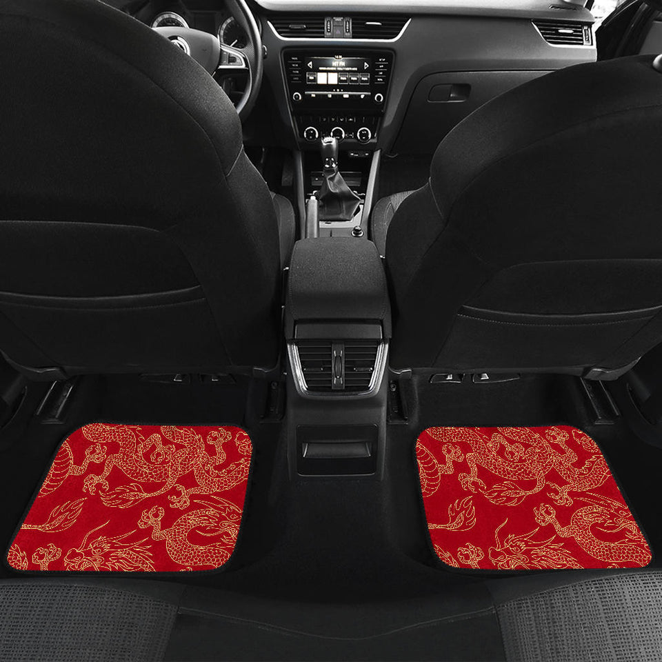 Gold Dragons Red Background Front And Back Car Mats