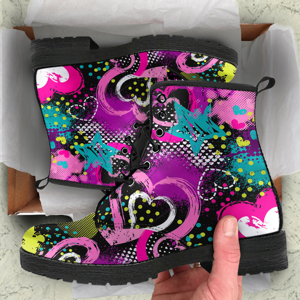 Heart Dot Wave Star Creative Design Pattern Leather Boots
