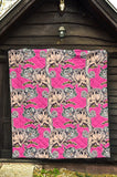 Chameleon Lizard Pattern Pink Background Premium Quilt
