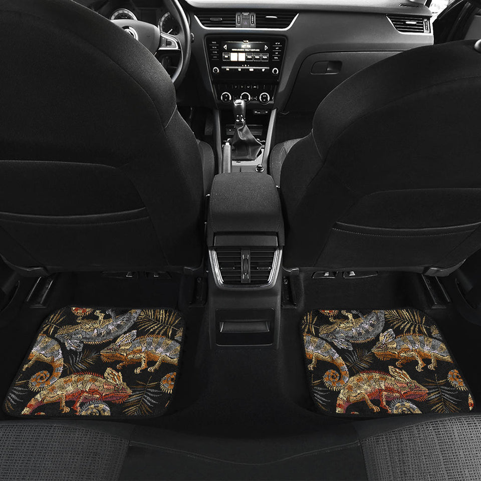 Chameleon Lizard Tropical Leaves Palm Tree Front And Back Car Mats
