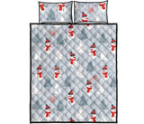 Snowman christmas  tree snow gray background Quilt Bed Set