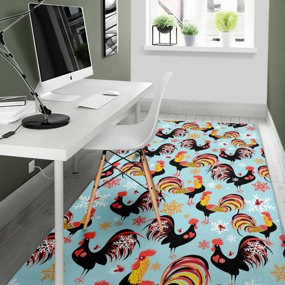 Rooster Chicken Cock Snowfalke Area Rug