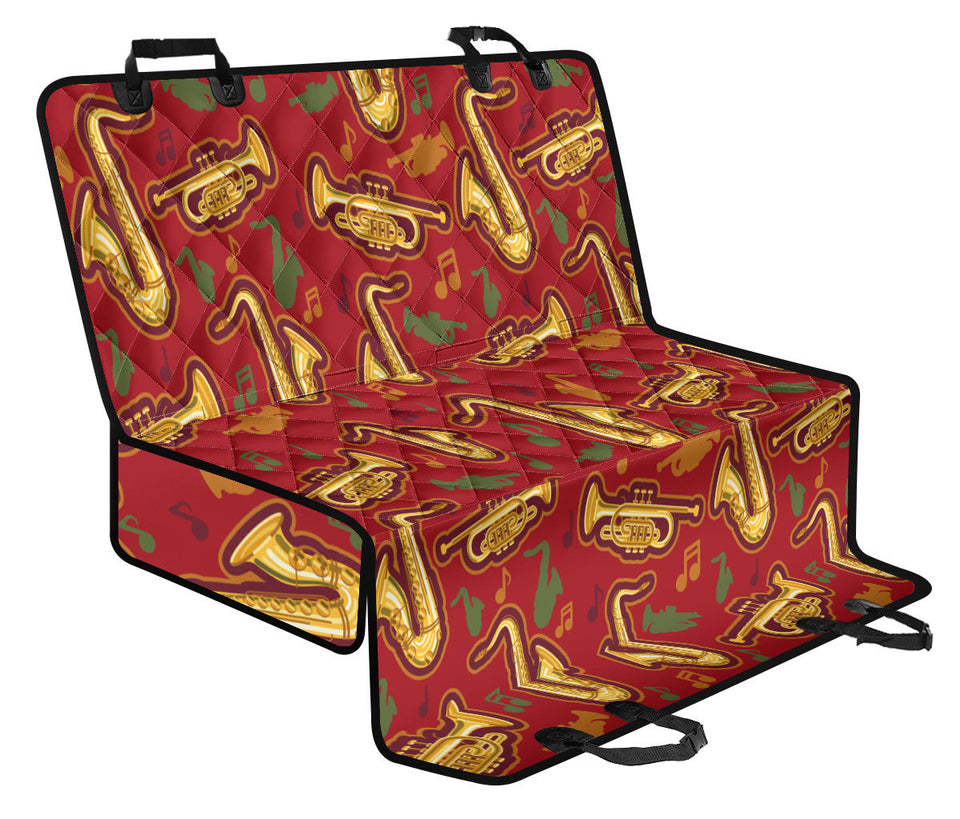 Saxophone Cornet Pattern Red Background Dog Car Seat Covers