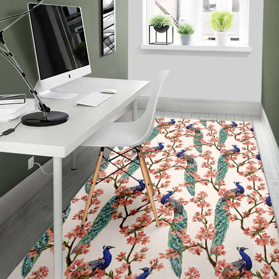 Peacock Tropical Flower Pattern Area Rug