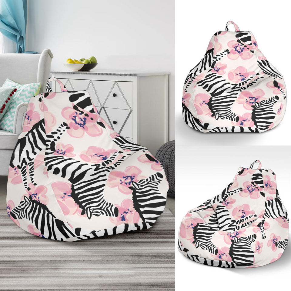Zebra Pink Flower Background Bean Bag Cover