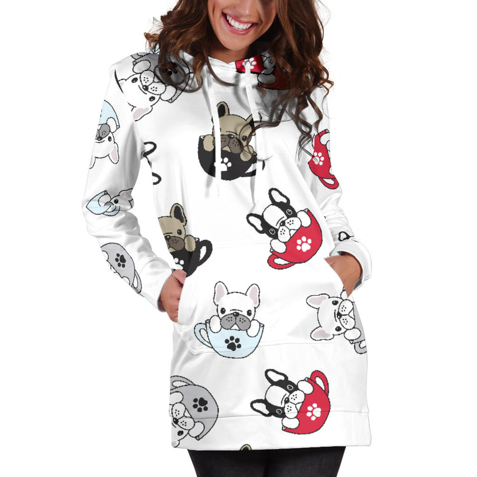 French Bulldog Cup Paw Pattern Women'S Hoodie Dress