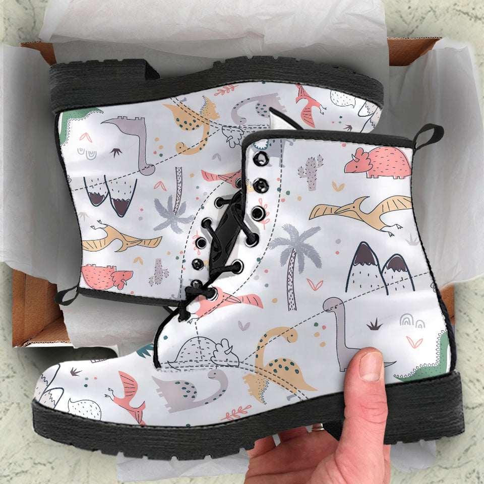 Cute Cartoon Dinosaurs Tree Pattern Leather Boots