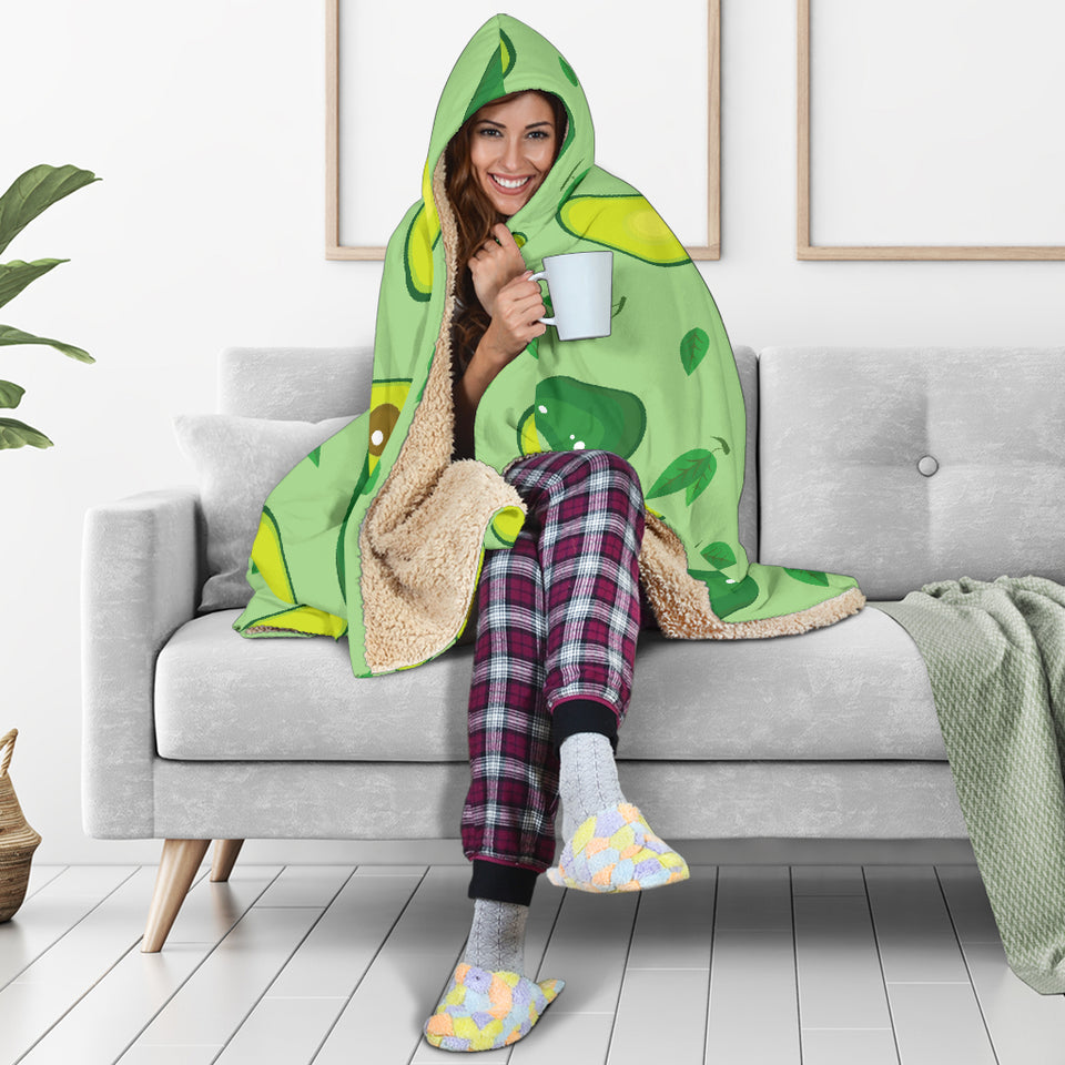 Avocado Pattern Green Background Hooded Blanket
