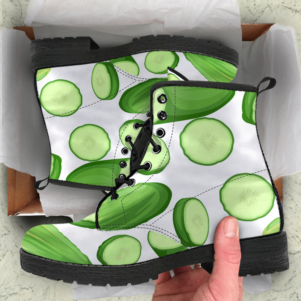Cucumber Whole Slices Pattern Leather Boots