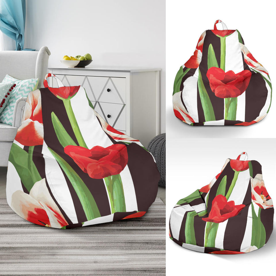 Red And White Tulips Pattern Bean Bag Cover