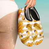 Maple Leaf Oak Leaf Acorns Beige Striped Background Aqua Shoes