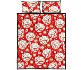 Cute Maneki Neko Lucky Cat red background Quilt Bed Set