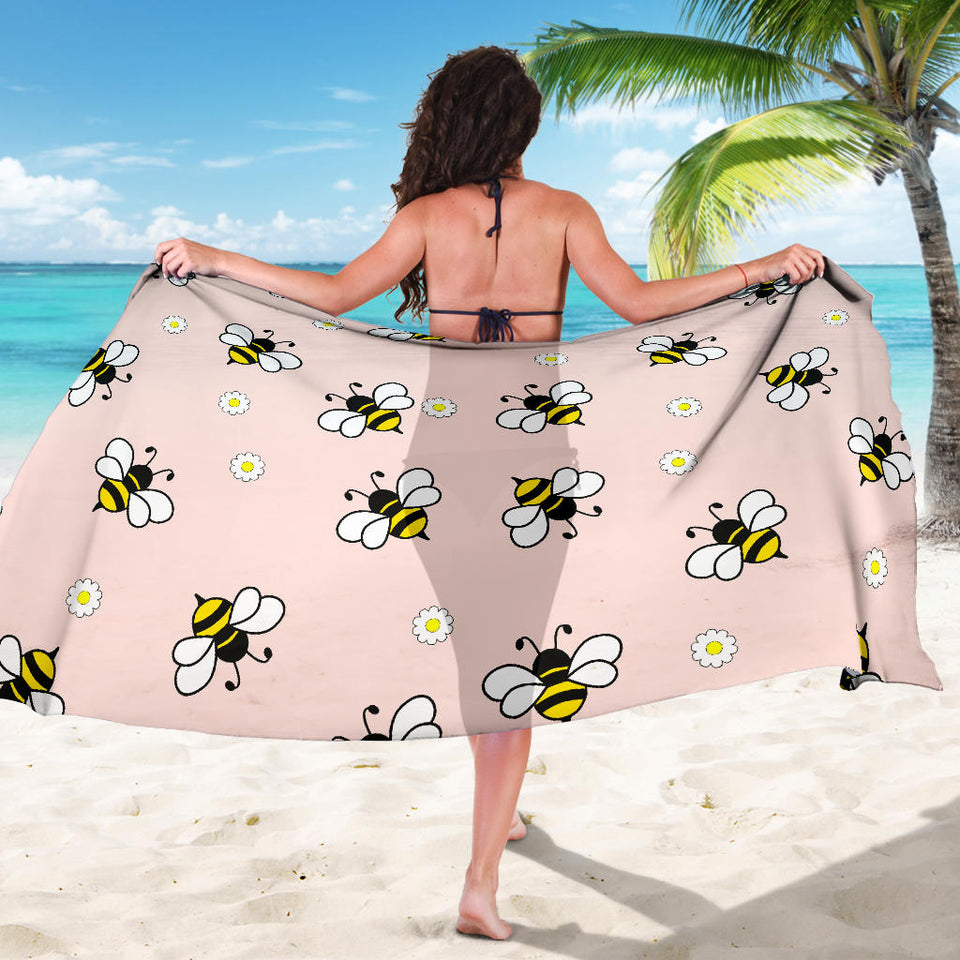 Cute Bee Flower Pattern Pink Background Sarong
