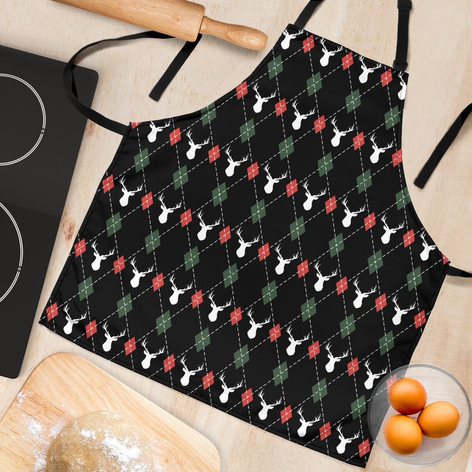 Deer Christmas New Year Pattern Argyle Adjustable Apron