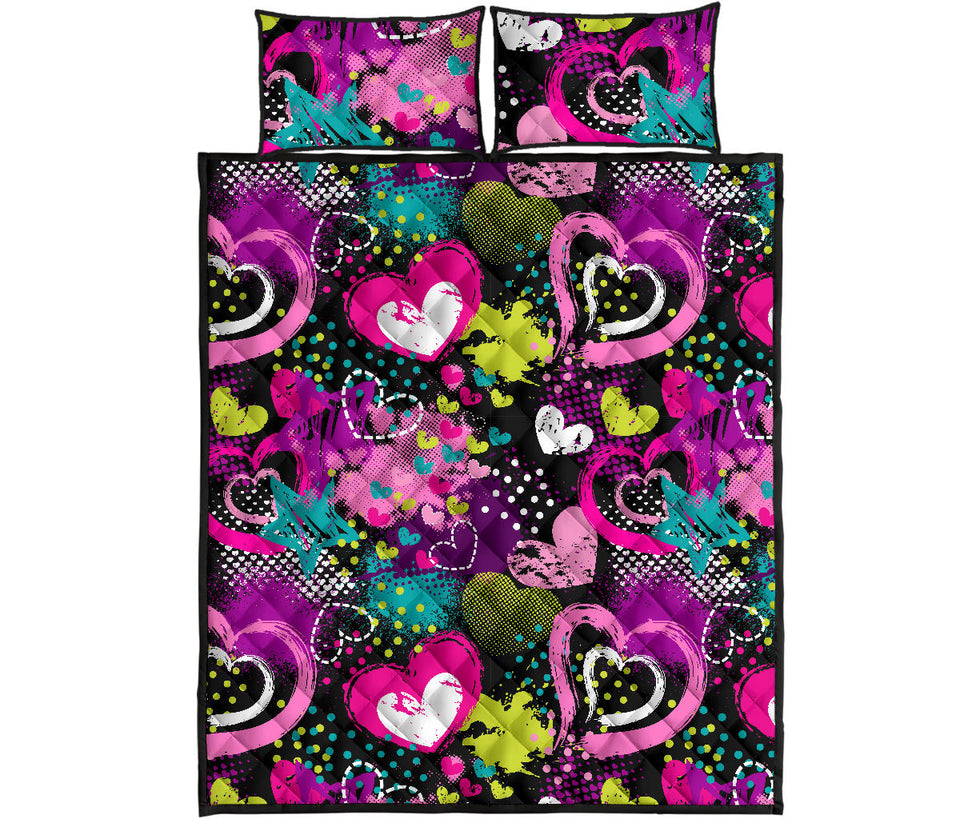 heart dot wave star creative design pattern Quilt Bed Set