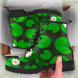 Frog Waterlily Pattern Leather Boots