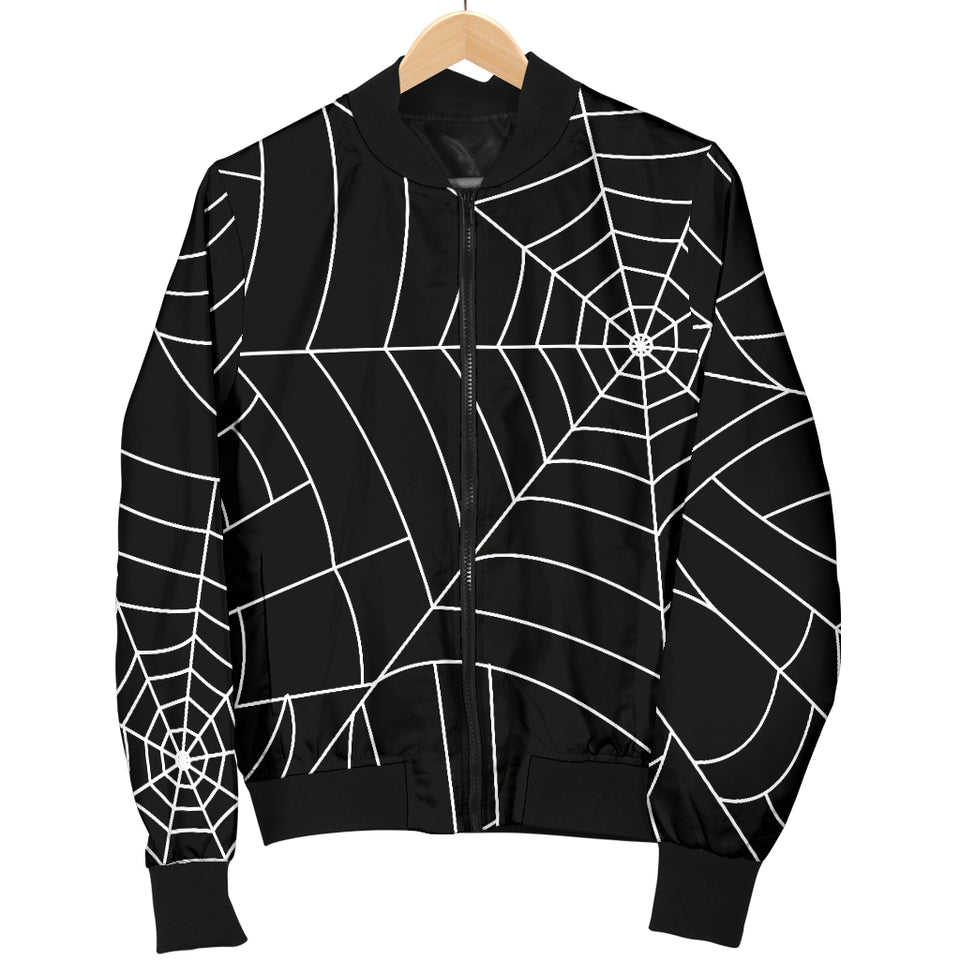 Spider Web Pattern Black Background White Cobweb Women'S Bomber Jacket