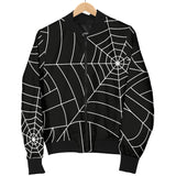 Spider Web Pattern Black Background White Cobweb Women'S Bomber Jacket