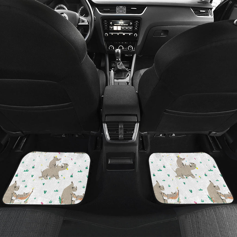 Cute Rhino Pattern Background Front And Back Car Mats