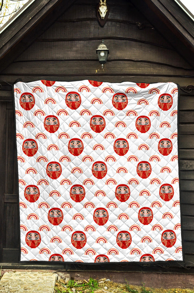 Daruma Japanese Wooden Doll Design Pattern Premium Quilt