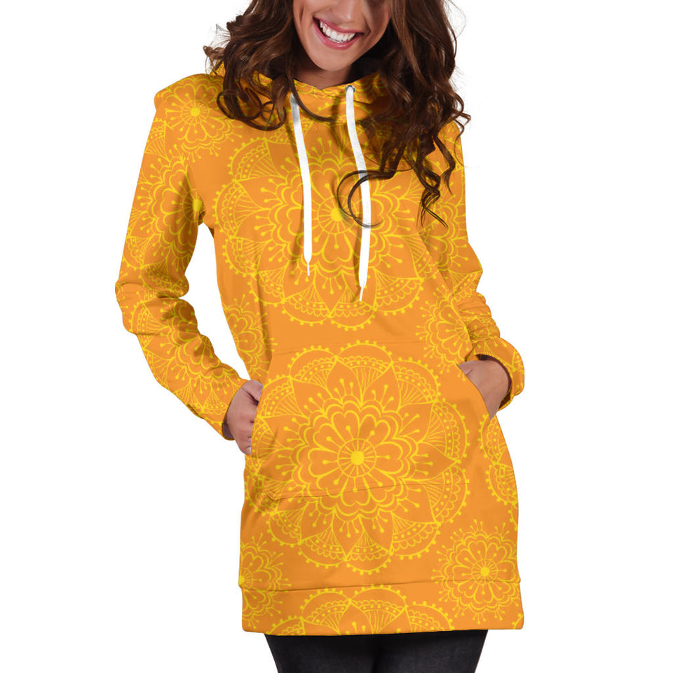 Orange Traditional Indian Element Pattern Women'S Hoodie Dress
