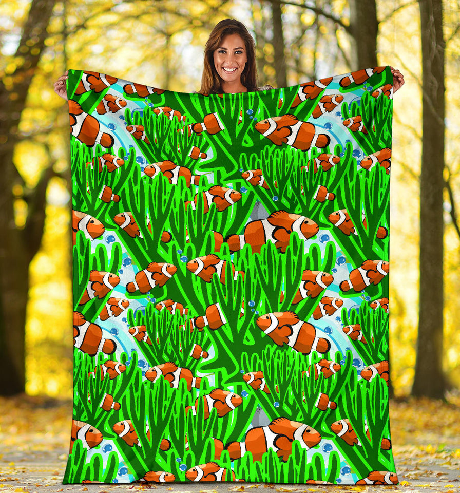 Clown Fish Pattern Print Design 01 Premium Blanket