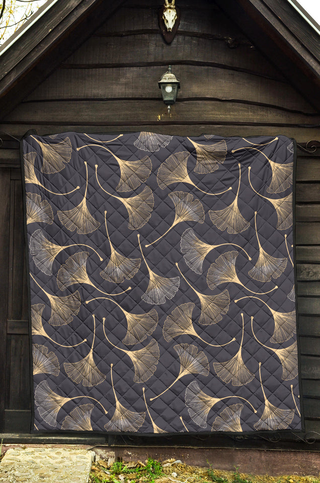 Gold Ginkgo Leaves Premium Quilt
