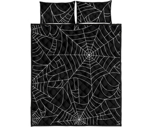 Spider web pattern Black background white cobweb Quilt Bed Set
