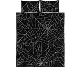 Spider web pattern Black background white cobweb Quilt Bed Set