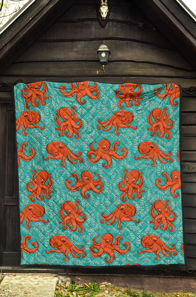 Octopus Turquoise Background Premium Quilt