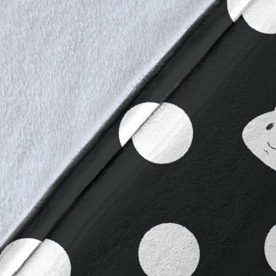 Cute White Rabbit Polka Dots Black Background Premium Blanket
