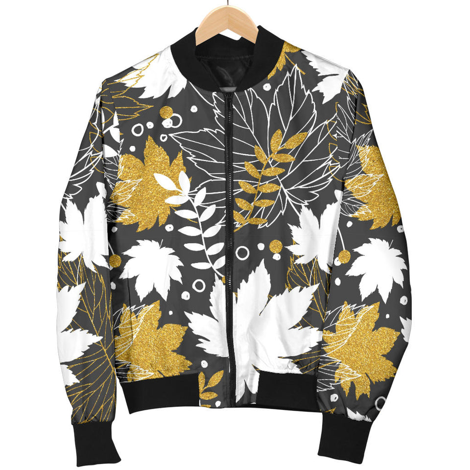 Beautiful Gold Autumn Maple Leaf Pattern Women'S Bomber Jacket