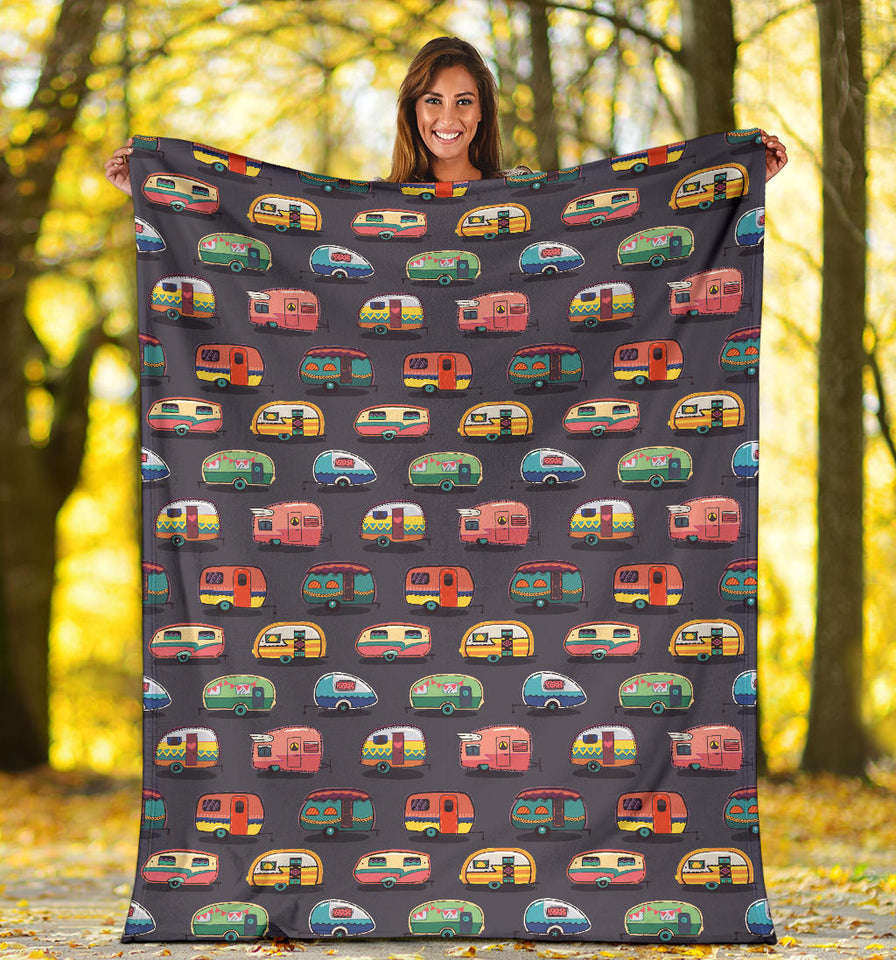 Camper Van Pattern Print Design 02 Premium Blanket