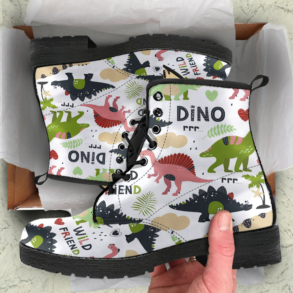 Cute Dinosaurs Pattern Leather Boots