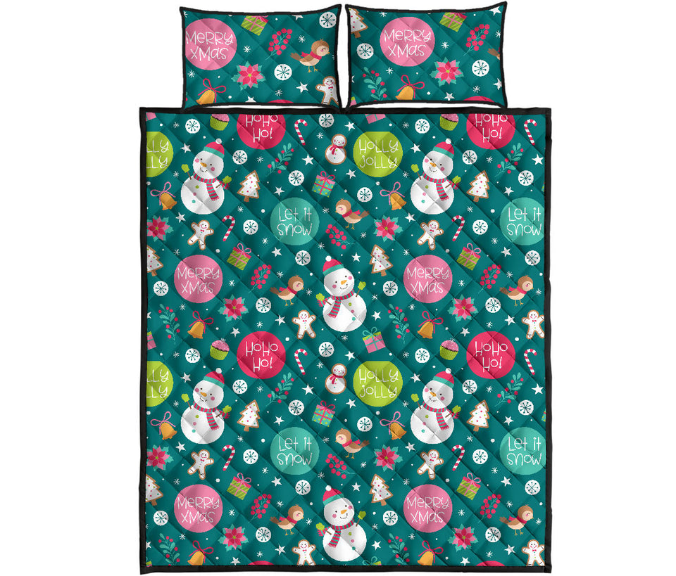 Snowman bird decorative elements christmas pattern Quilt Bed Set