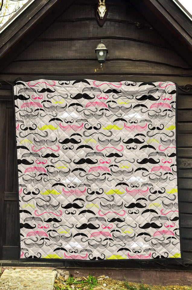 Mustache Beard Pattern Print Design 02 Premium Quilt
