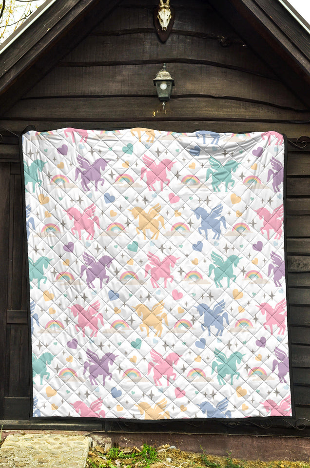 Colorful Unicorn Rainbow Heart Pattern Premium Quilt