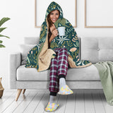 Dinosaurs Tropical Leaves Flower Pattern Hooded Blanket
