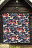 Blue Red Dragon Cloud Pattern Premium Quilt