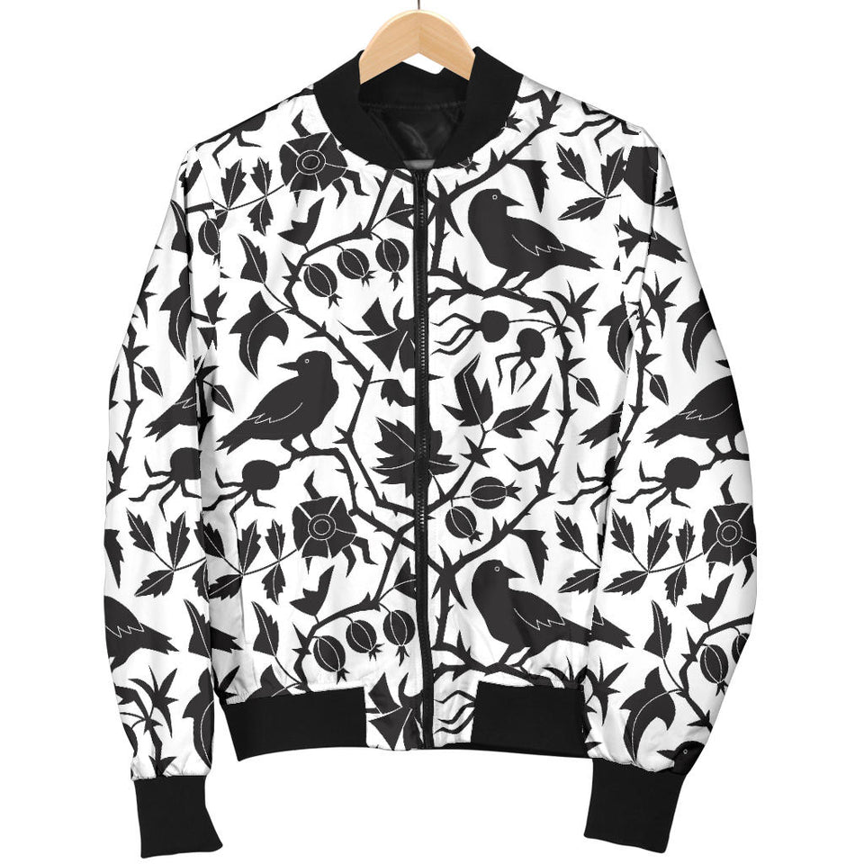 Crow Dark Floral Pattern Women'S Bomber Jacket