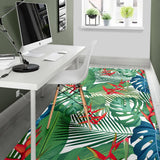 Heliconia Palm And Monstera  Leaves Pattern Area Rug