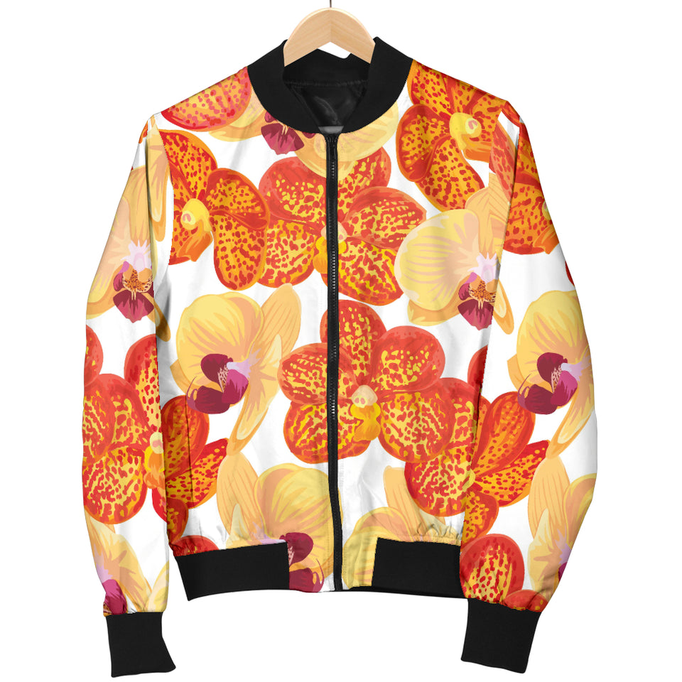 Orange Yellow Orchid Flower Pattern Background Women'S Bomber Jacket