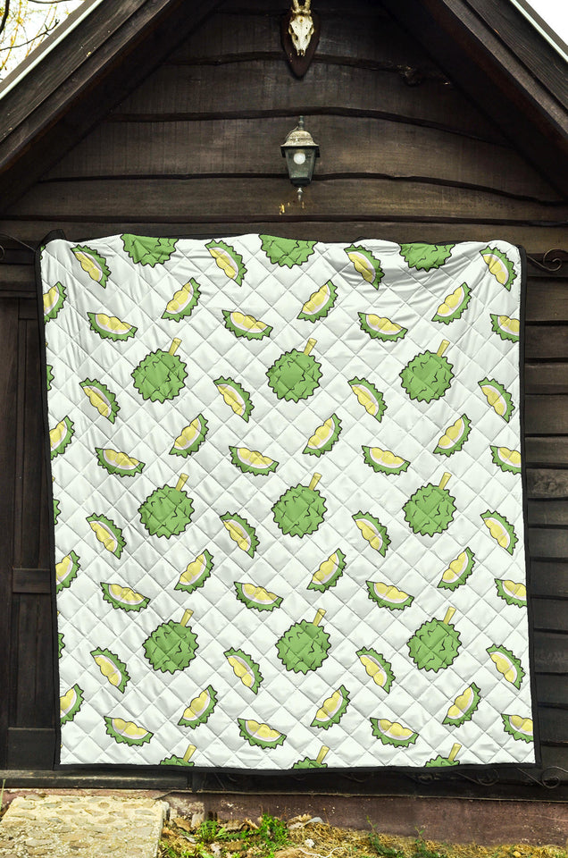 Durian Pattern Blue Background Premium Quilt