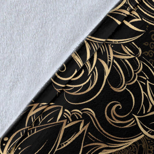 Luxurious Gold Lotus Waterlily Black Background Premium Blanket