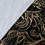 Luxurious Gold Lotus Waterlily Black Background Premium Blanket